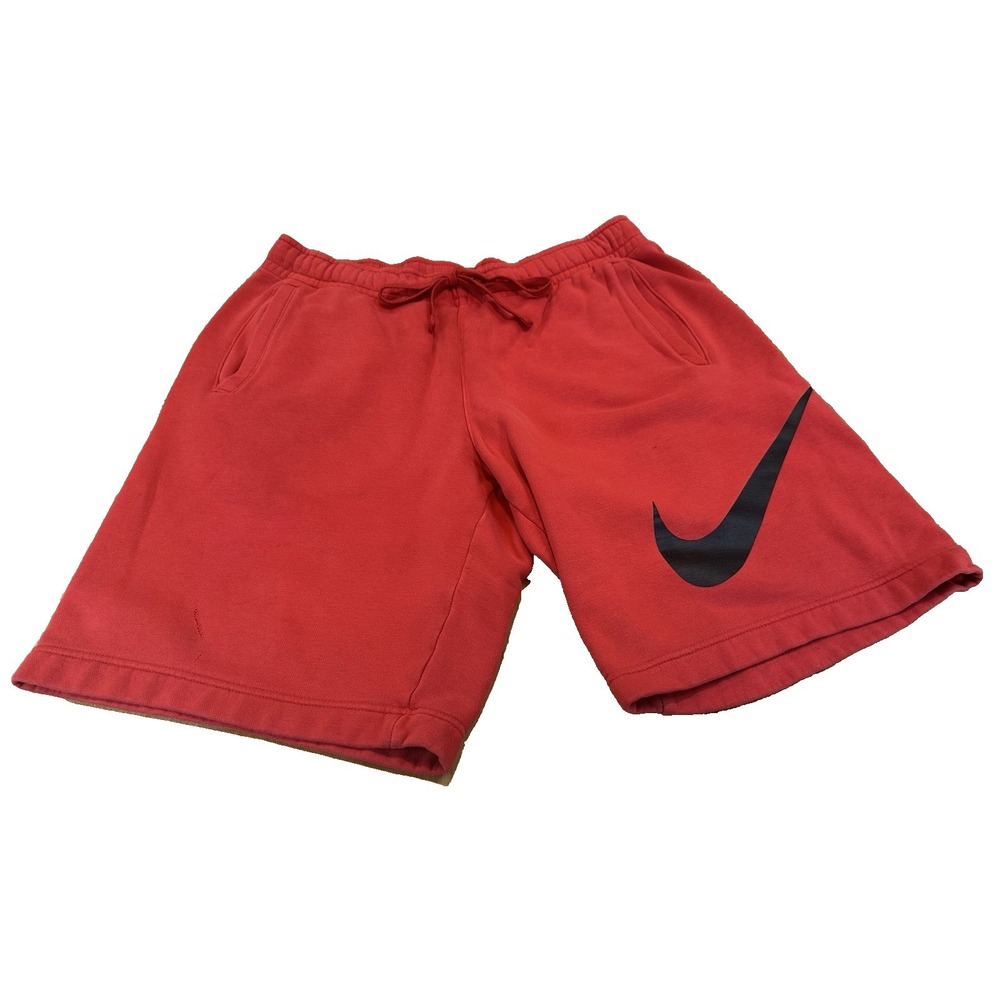 Nike Sportswear Cotton Blend Shorts Drawstring Red Black Logo Mens Size M